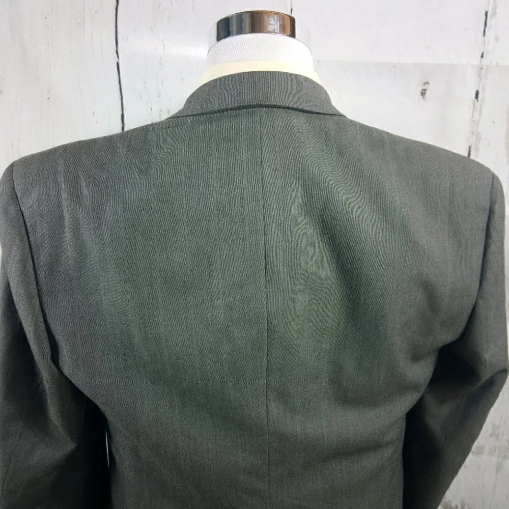 Hart Schaffner Marx Barberis 40R Double Breasted Gray Striped Suit Blazer
